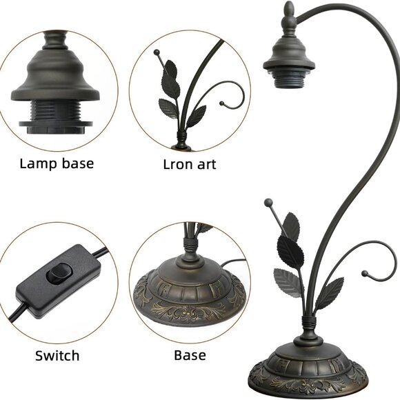 Tiffany Style Table Lamp Handcrafted Stained Glass lamp 20" H Small Green Leaf - Picture 4 of 7